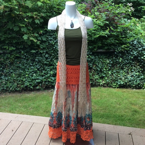 Colorful boho skirt w/ crochet & Indian designs - Picture 3 of 8